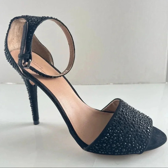 ZARA BLACK RHINESTONE ANKLE  STRAP HEELS SHOES SIZE 9 - Picture 9 of 13